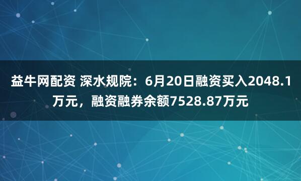 益牛网配资 深水规院：6月20日融资买入2048.1万元，融资融券余额7528.87万元